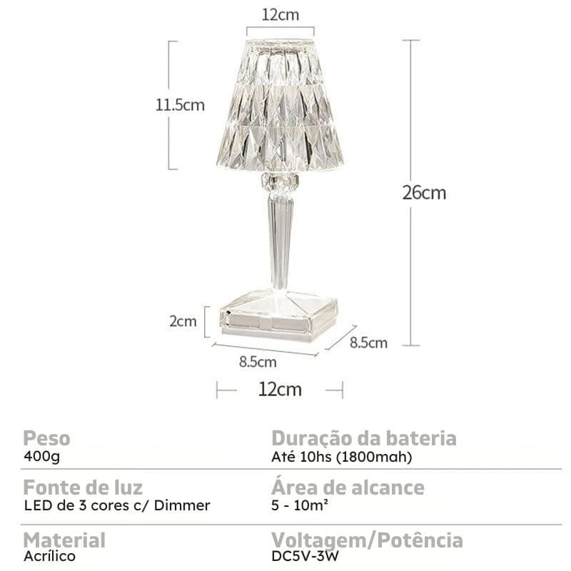 Luminária de Mesa LED Diamante USB 3 em 1 Sem Fio - Verse